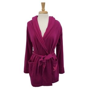 Aerie Womens M Fuchsia Pink Hooded Belted Fleece Lounge‎ Robe Cozy Soft